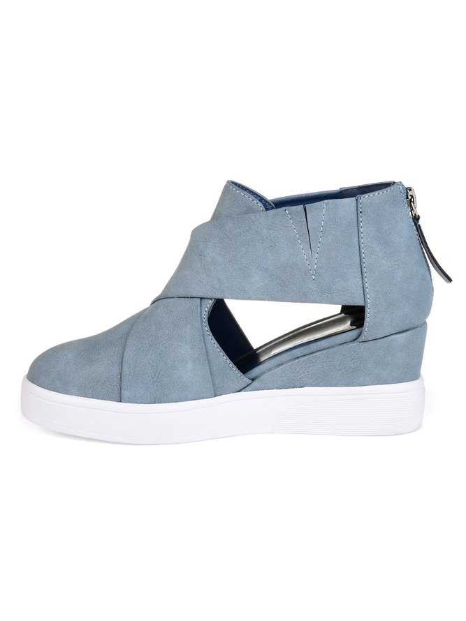 Criss-cross Cut-out Wedge Sneakers Wedge Heel Shoes with Zipper