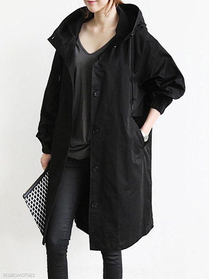 N/A Oversized Hooded Flap Pocket Plain Longline Coats