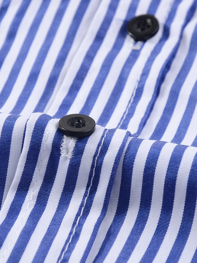 Shirt Collar Buttoned Long Sleeve Stripes Casual Shirt