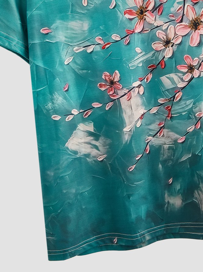 The Cherry Blossom Casual Loosen V Neck Short Sleeve T-Shirt