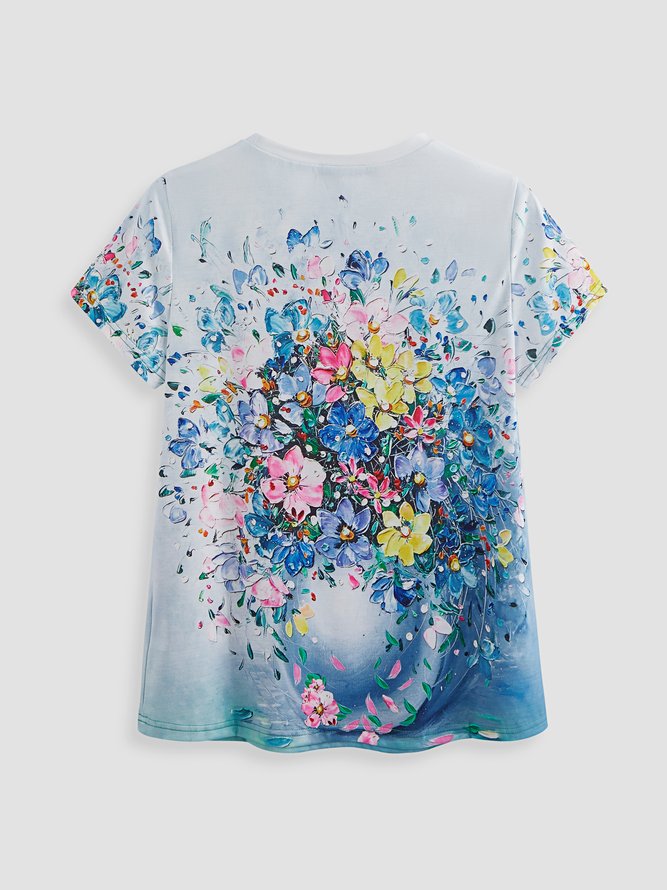 Floral Crew Neck Cotton Blends T-shirt
