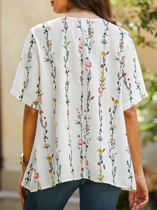 Casual Crew Neck Floral Tops