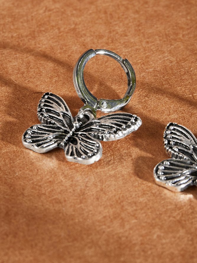 Silver Butterfly Distressed Earrings Female Casual Daily Jewelry