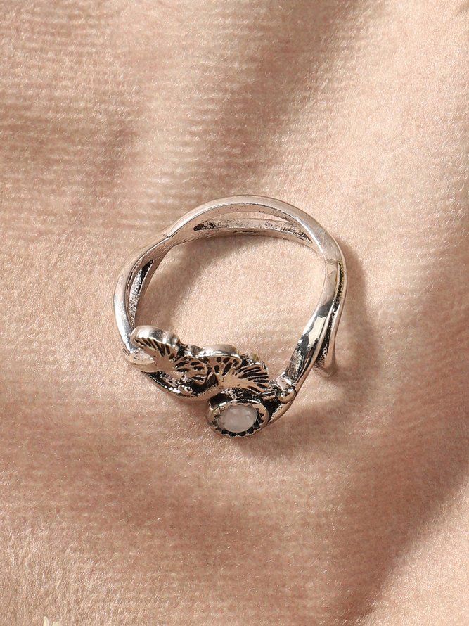 Retro Natural Crystal Ginkgo Leaf Ring Daily Ethnic Dress Women's Jewelry