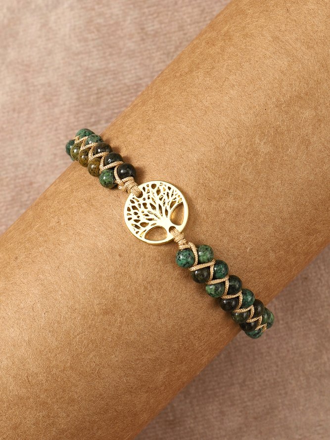 Ethnic Tree of Life Pattern Natural Turquoise Braided Bracelet Holiday Style Jewelry