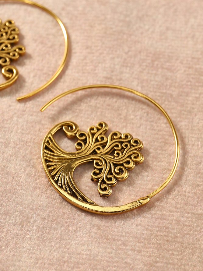 Ethnic Wind Tree Of Life Pattern Hollow Hoop Earrings Vintage Jewelry