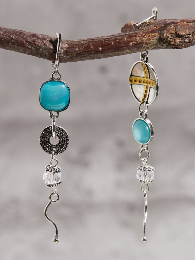 Ethnic Style Distressed Crystal Pendant Earrings Vintage Jewelry
