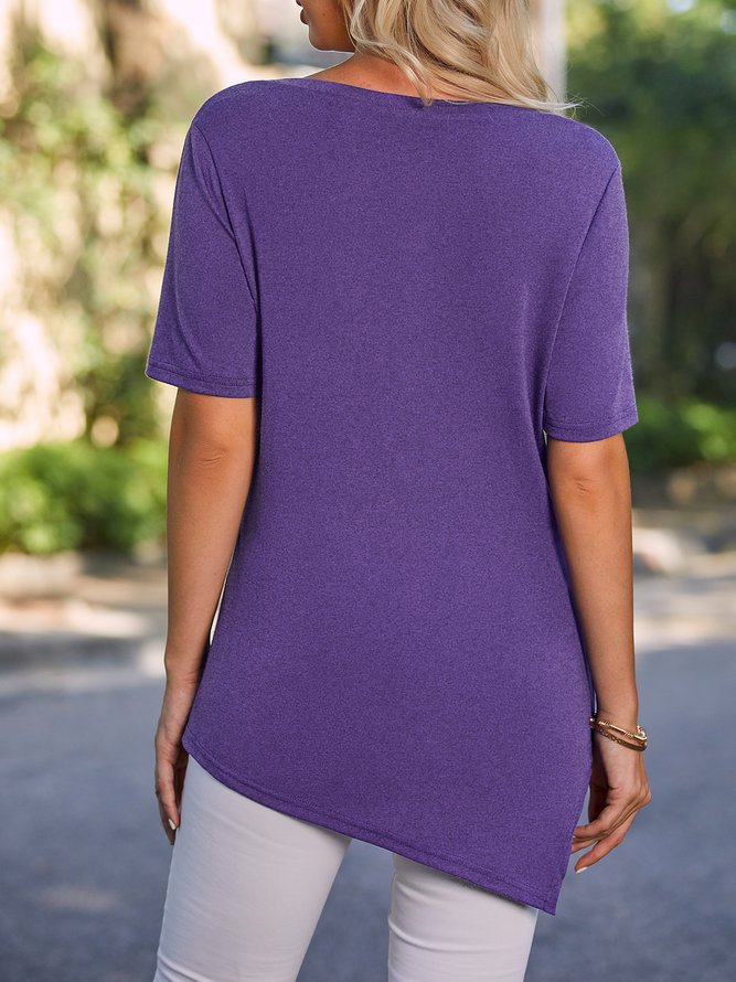 V Neck Casual Plain Short Sleeve T-Shirt