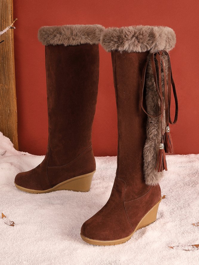 Vintage Fringe Plush Warm Snow Boots