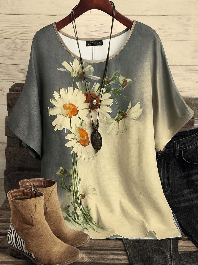 Ombre Floral Casual Tops