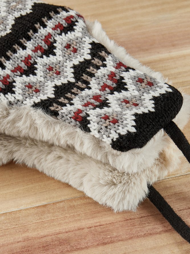 Ethnic Pattern Woolen Fleece Hat Ski Outdoor Sports Beanie Warm Windproof Accessories