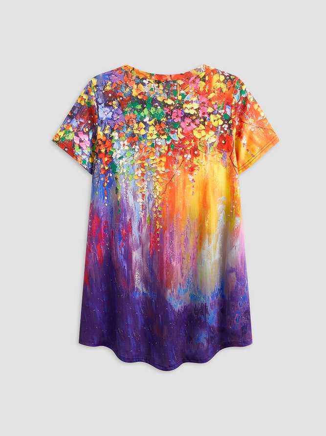 Women's Small Flowers Oil Painting Tees