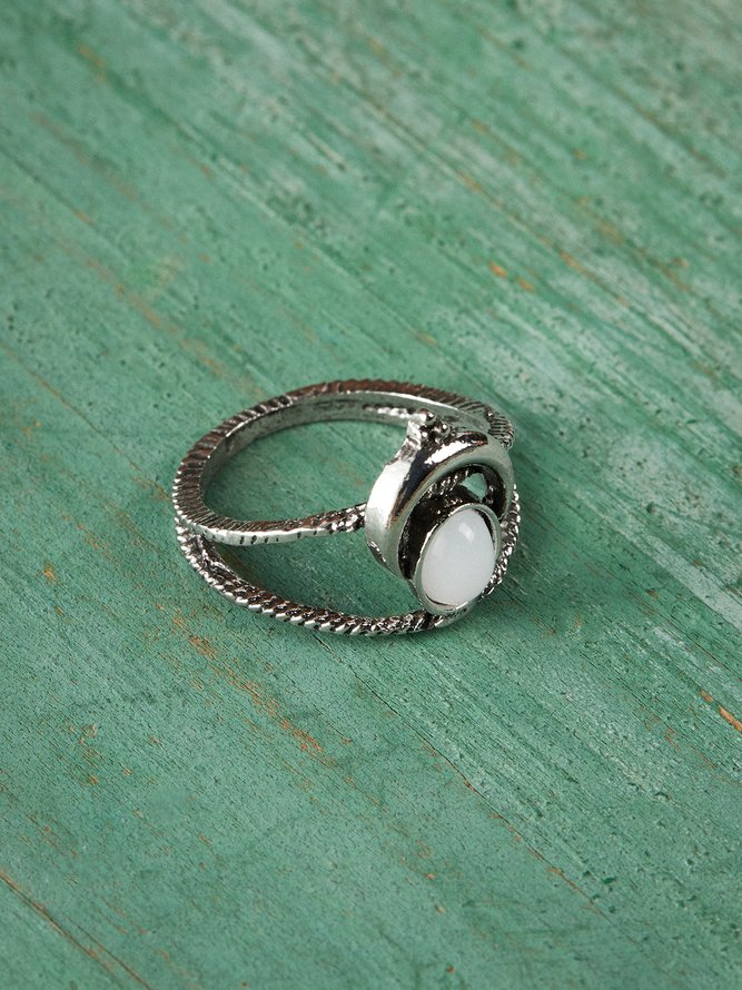 Boho Vintage Natural Opal Moonstone Ring Beach Vacation Style Ethnic Jewelry