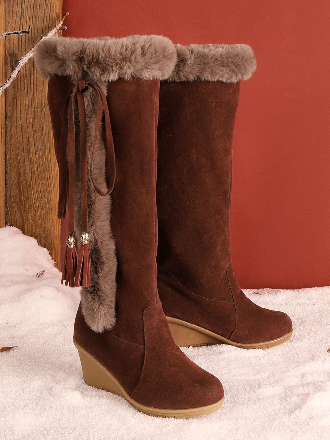 Vintage Fringe Plush Warm Snow Boots