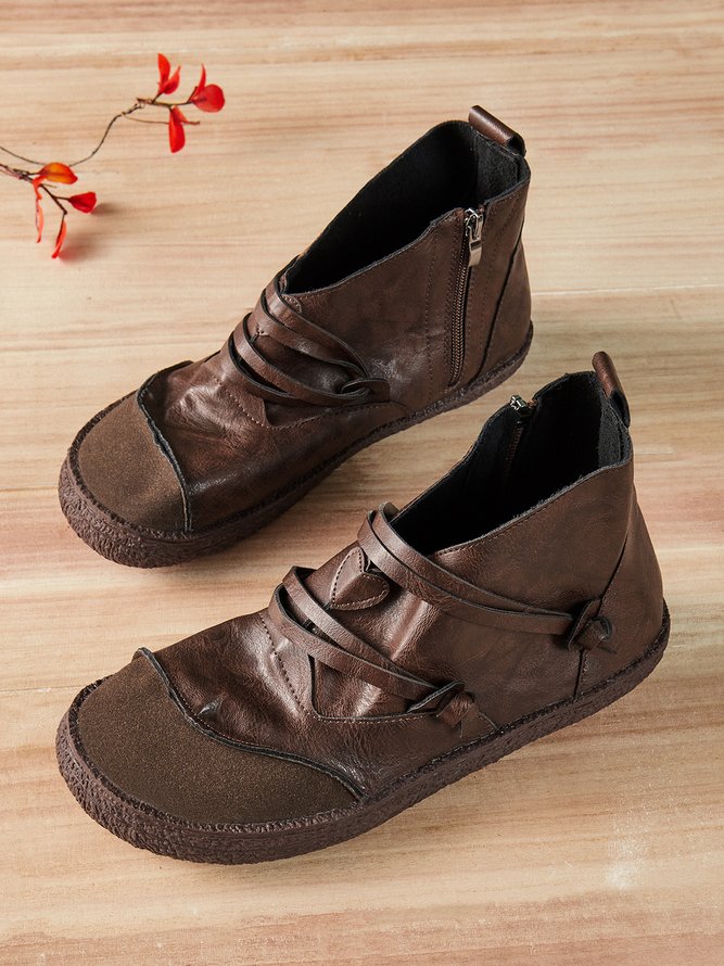 Flat Heel Spring Casual Leather Boots