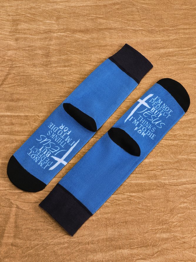 Women Casual All Season Text Letters Printing Breathable Daily Standard Polyester Cotton Over the Calf Socks Socks