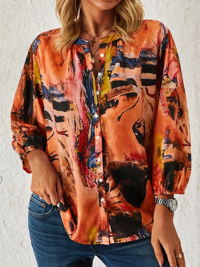 Abstract Vacation Long Sleeve Blouse