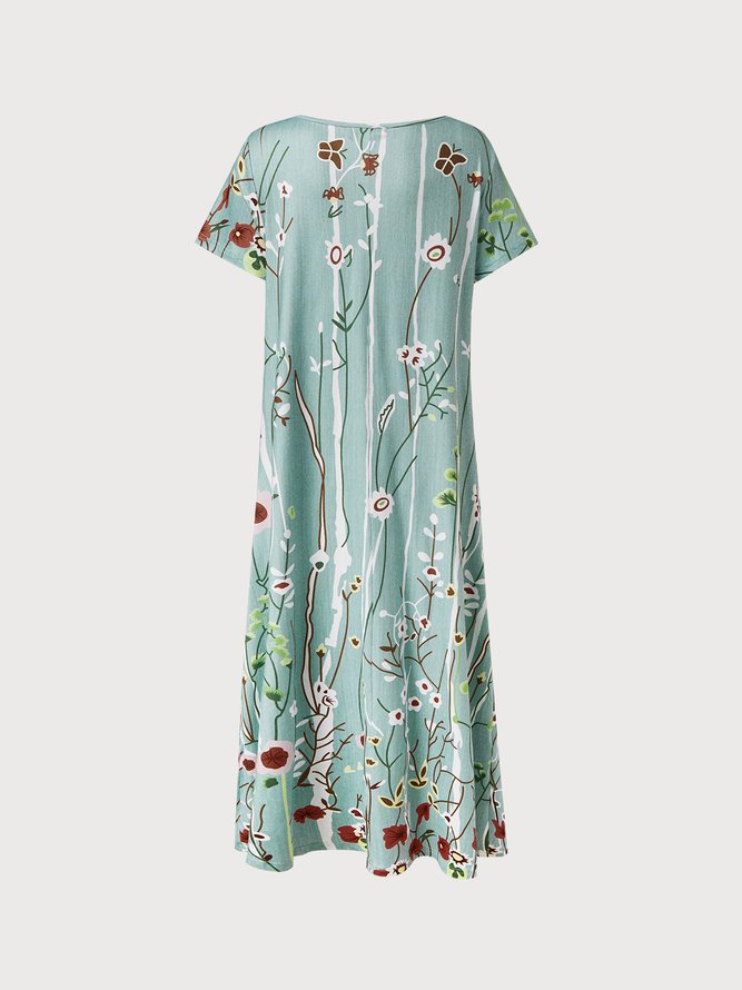 Women's Maxi Dress Gradient Flower Dress Button Pocket Dress
