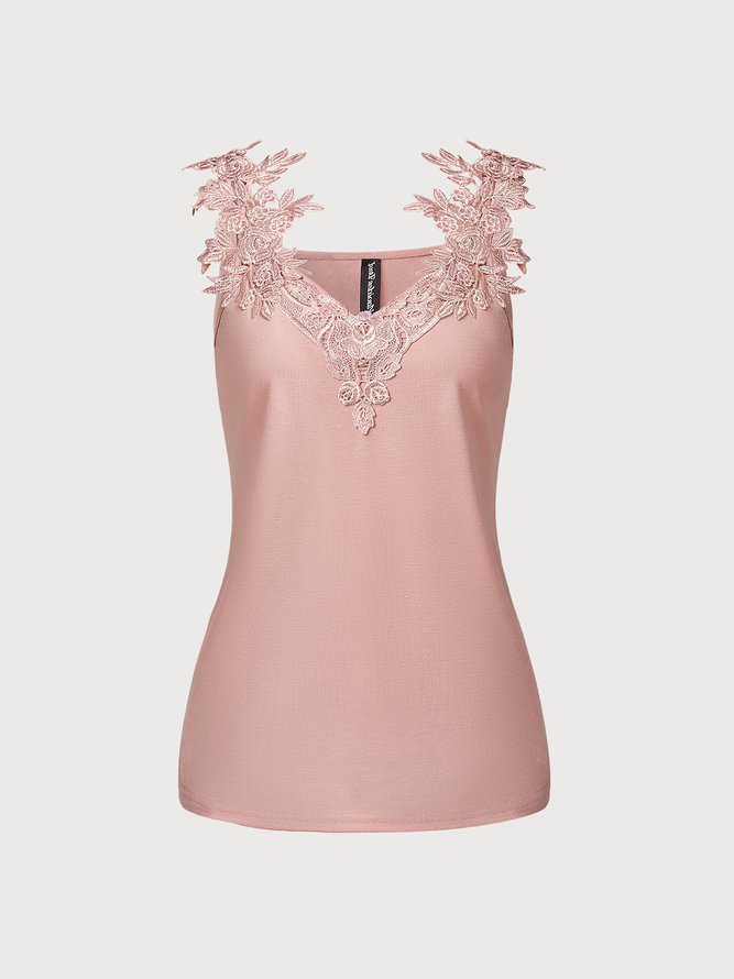 Solid Lace V-Neck Sleeveless Top