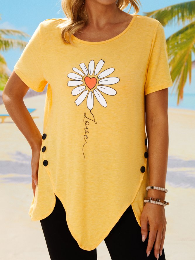 Floral Crew Neck Casual Short Sleeve Top