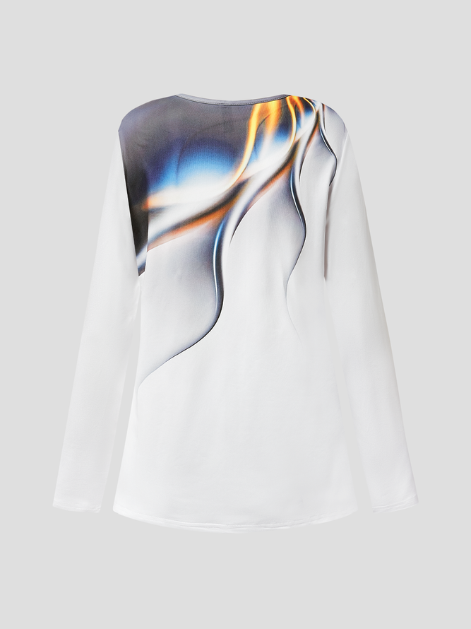 Casual Ombre T-shirt for Women Long Sleeve Regular H-Line Tops