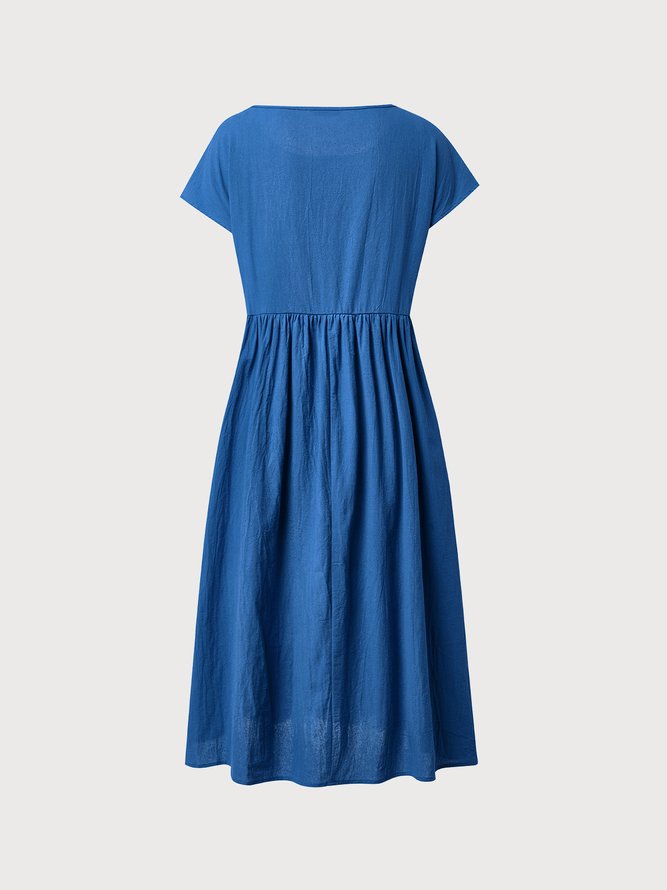 Casual Plain Short Sleeve Woven Dress