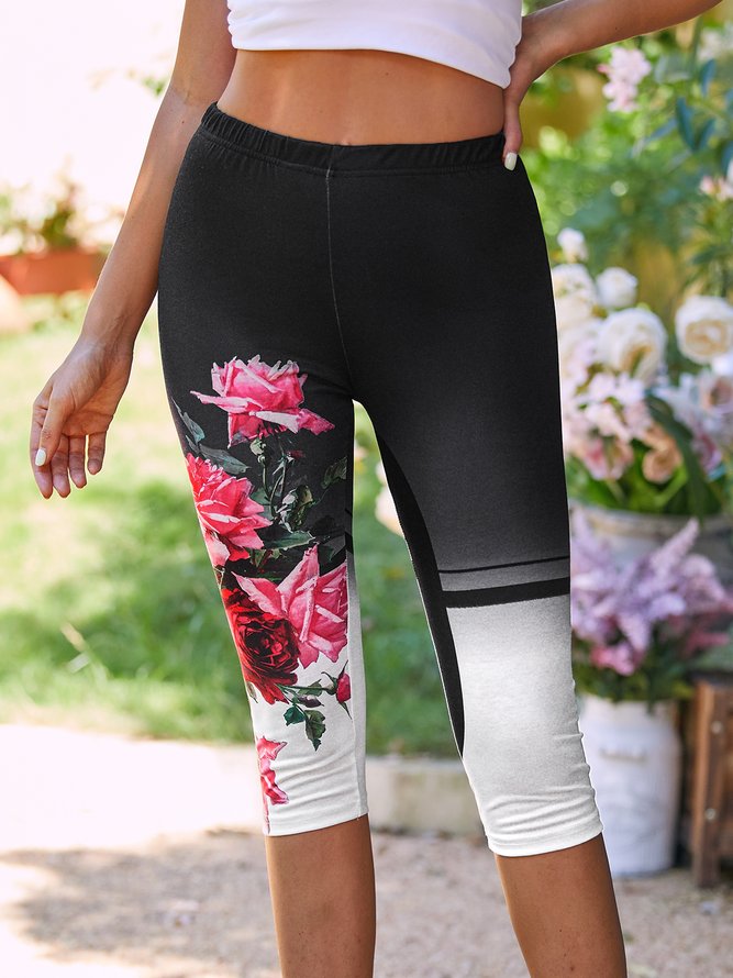 Casual Floral Design High-stretch Knitted Leggings