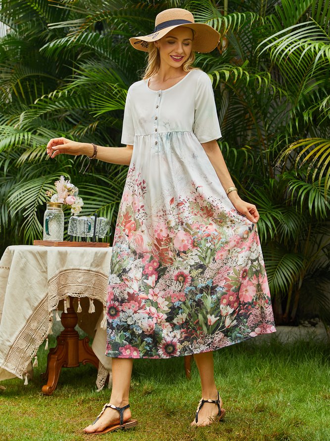 Floral Casual Regular Fit Short Sleeve Woven Dress