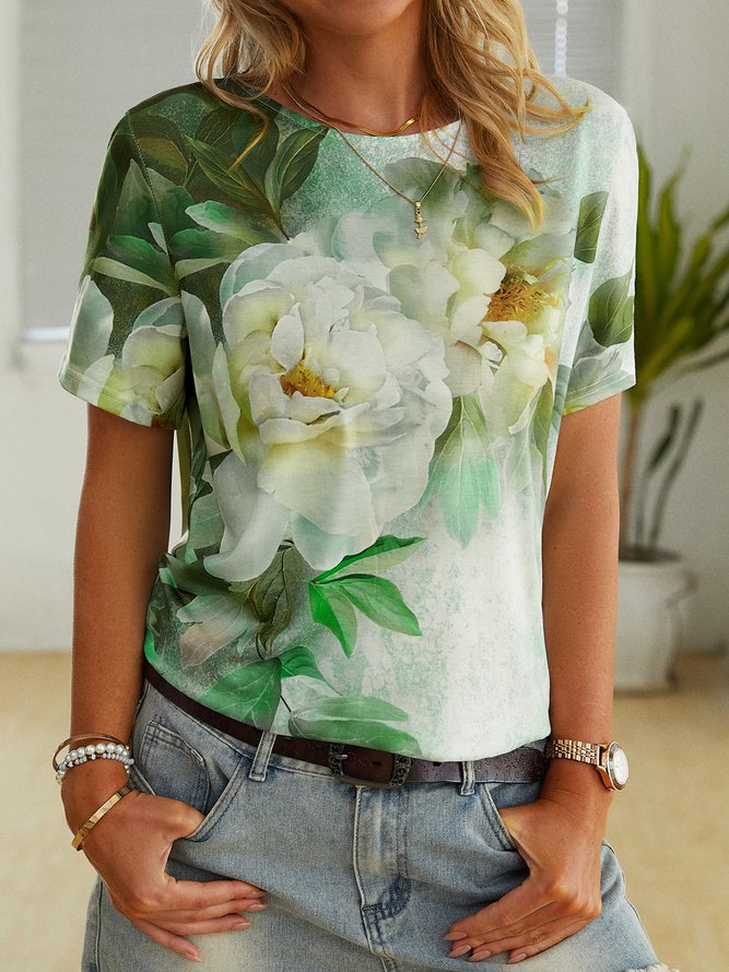Floral Crew Neck Vacation Short Sleeve T-Shirt