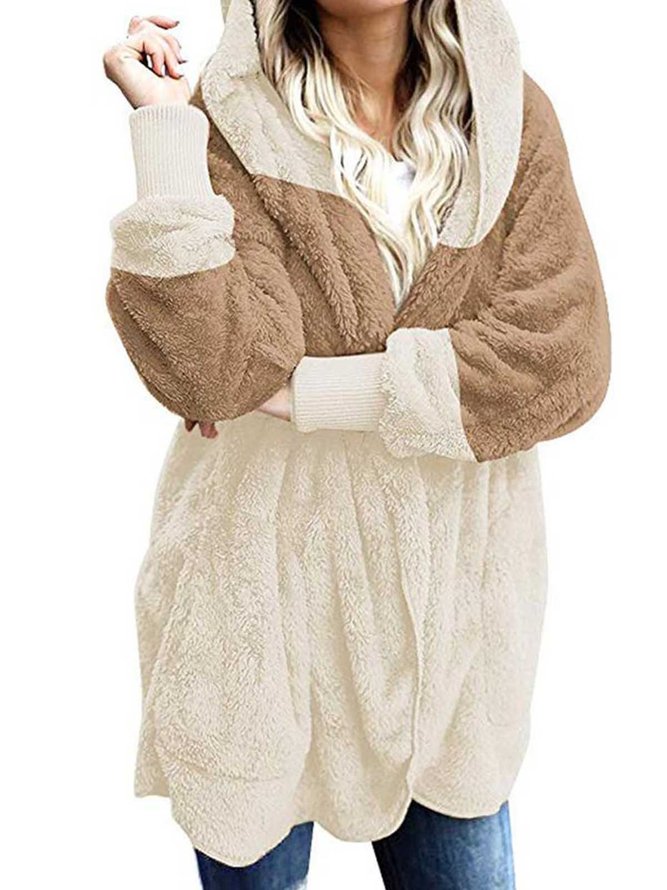 Womens Winter Hooded Fluffy Coat Fleece Fur Coats Outerwear