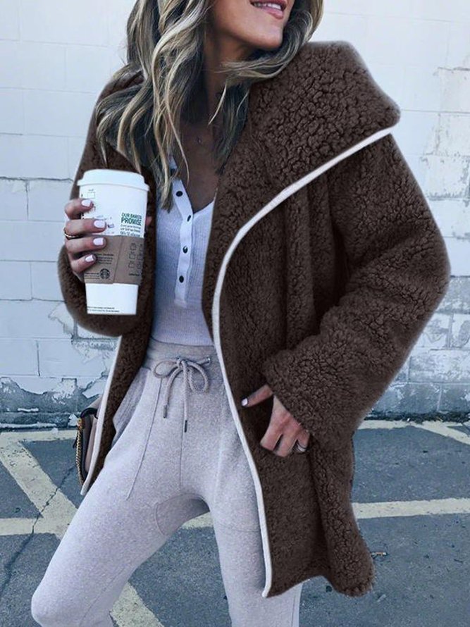 Women Faux Fur Long Sleeve Winter Snow Outerwear With Hoodie
