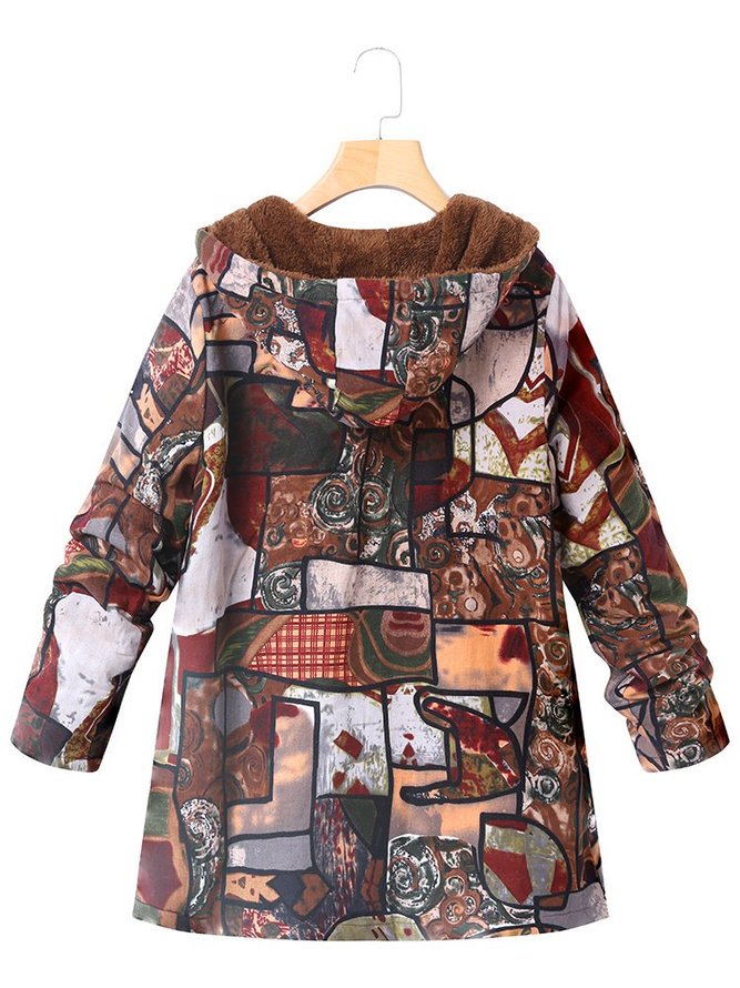 Long Sleeve Buttoned Abstract Shift Coat