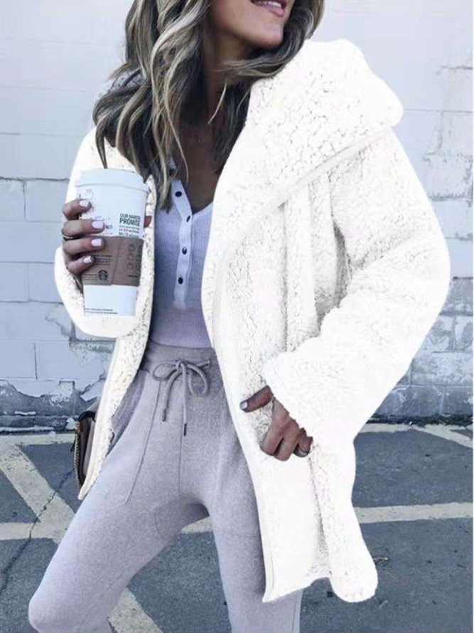 Women Faux Fur Long Sleeve Winter Snow Outerwear With Hoodie