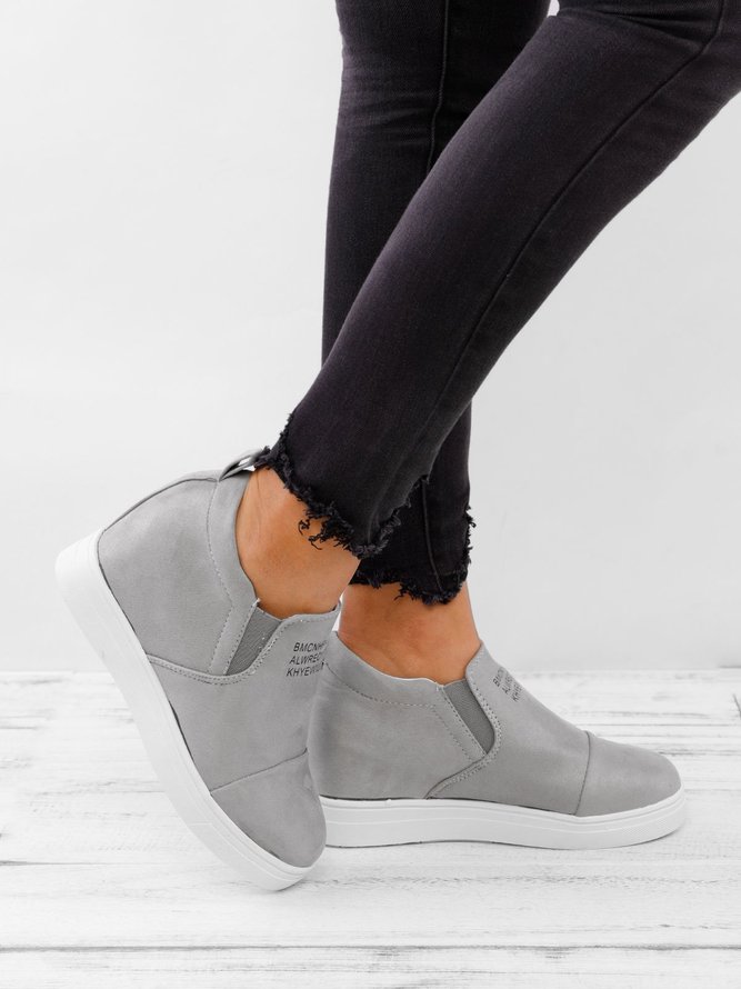 Women Faux Suede Wedge heel Sneakers Slip on Breathable Shoes