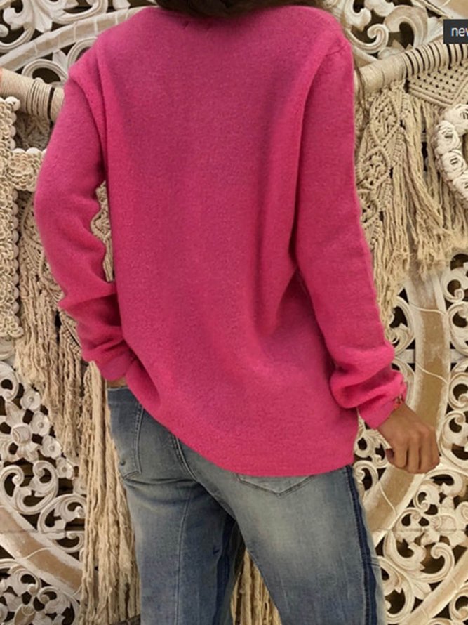 Plain Casual Long Sleeve V Neck Fall&Winter Knitted Sweaters