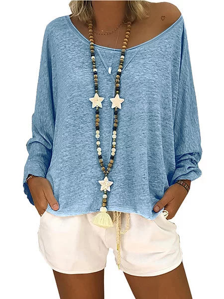 Blouses Cotton Crew Neck Casual Solid T-Shirts & Blouses