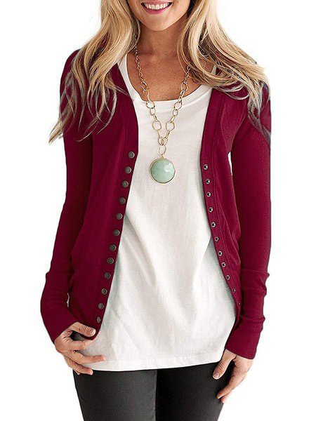 Pink Polyester Solid Casual Cardigans Outerwear