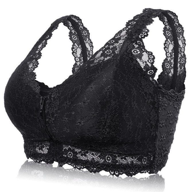 Front Zipper Soft Cotton Lining Gather Sexy Lace Wireless Bras