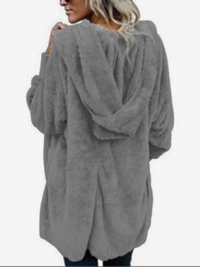 Hoodie Casual Batwing Reversible Shift Fluffy Teddy Bear Coat