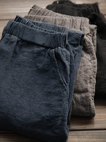Linen Solid Casual Pants