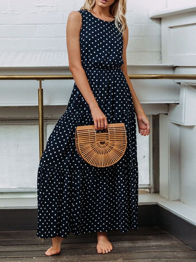 Crew Neck Women Summer Dresses Blouson Beach Casual Dresses anniecloth