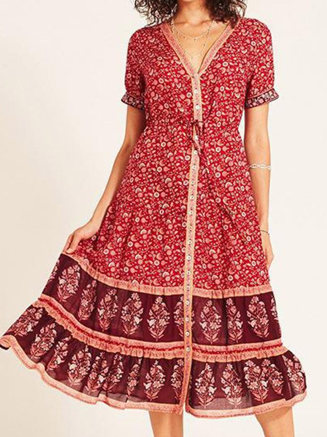 V Neck Women Summer Dresses Daytime Patchwork Dresses | Clothing | aws
