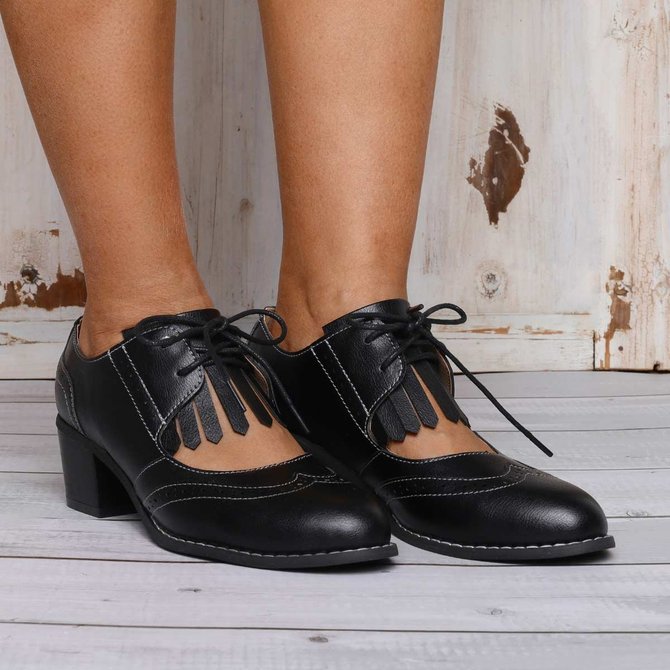 Pu All Season Lace-Up Chunky Heel Daily Loafers Artificial Leather Booties