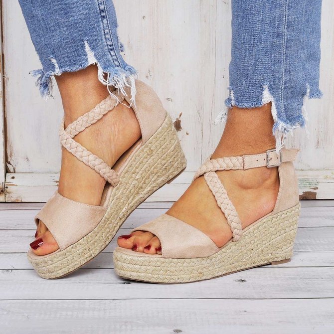 Espadrilles Wedge Sandals Braided Strap Heel Sandals | anniecloth