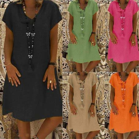 Casual Solid V-Neck Plus Size Dress