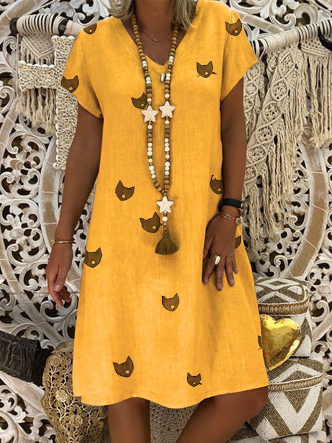 Nclook Women's Summer Dress - Sweet V-Neck Mini Ruffle Dress With Pockets, Short Sleeve (Yellow, Small)