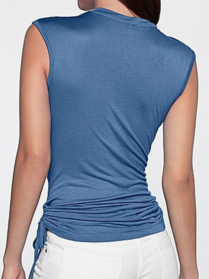 Solid Blue Sleeveless Cowl Neck TShirts