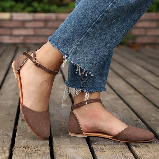Comfy Pointed Toe Ankle Strap Flats anniecloth