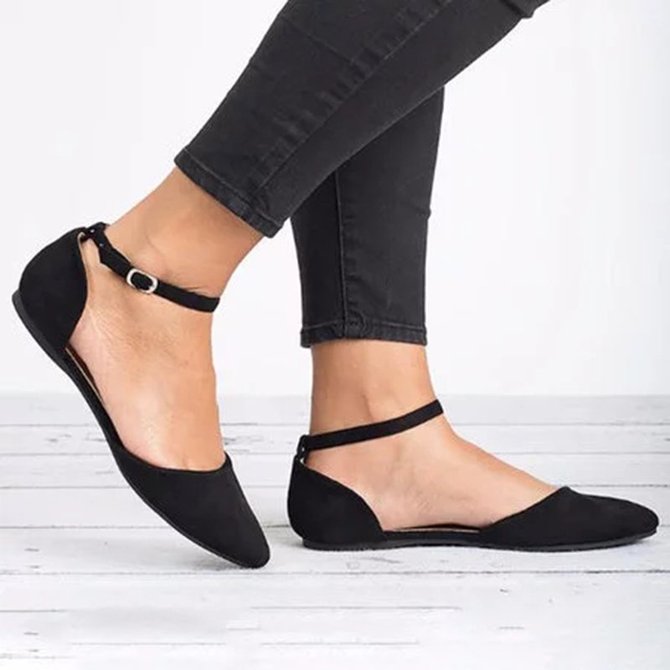 black pointed flats with ankle strap