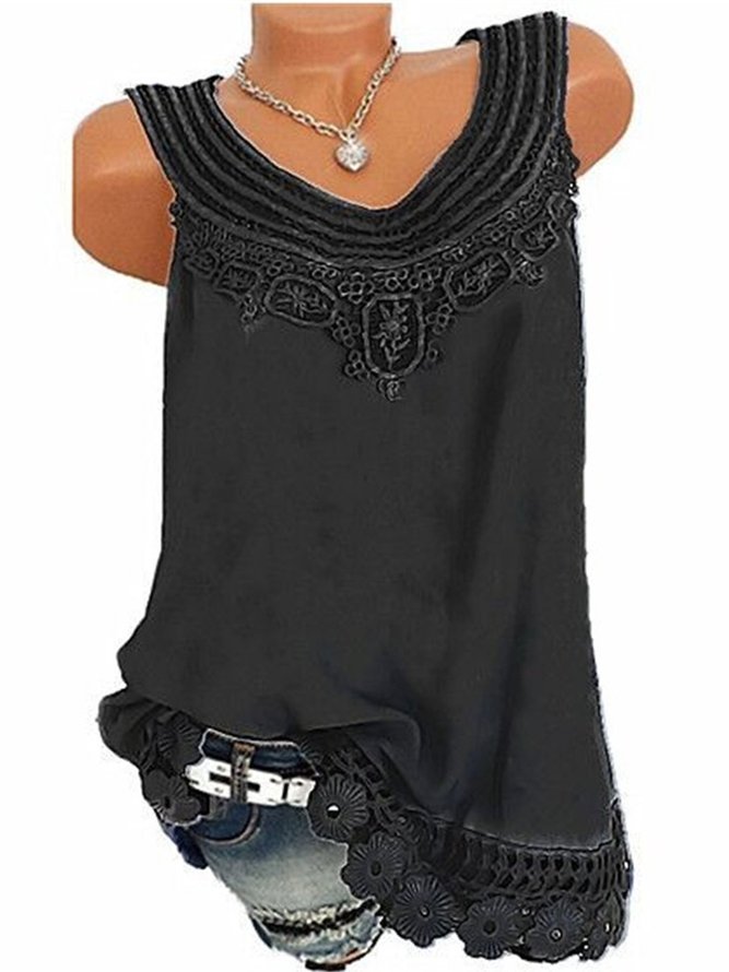 Casual Summer Crew Neck Solid Sleeveless Tops